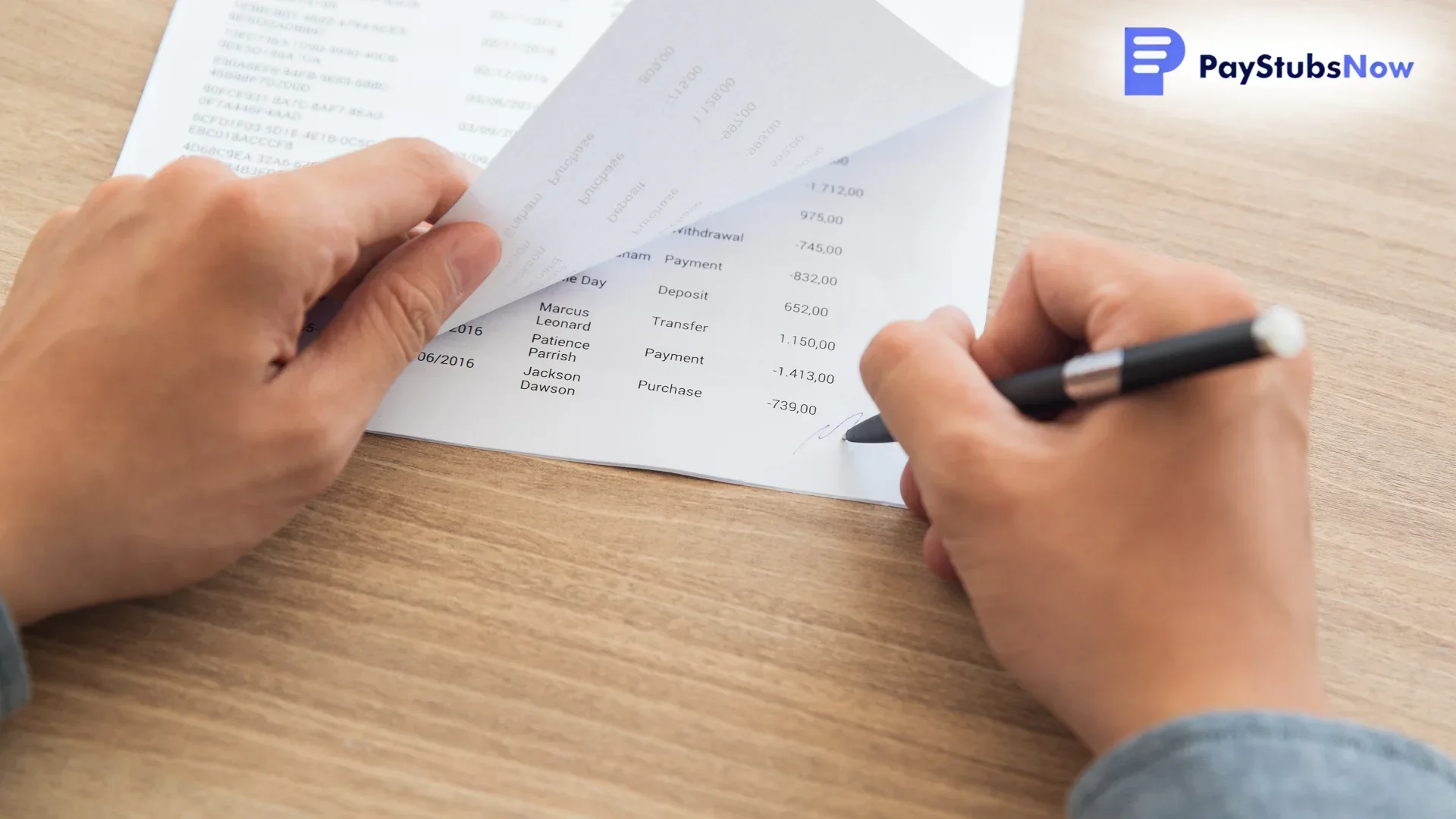 A close-up view of a person reviewing a document.