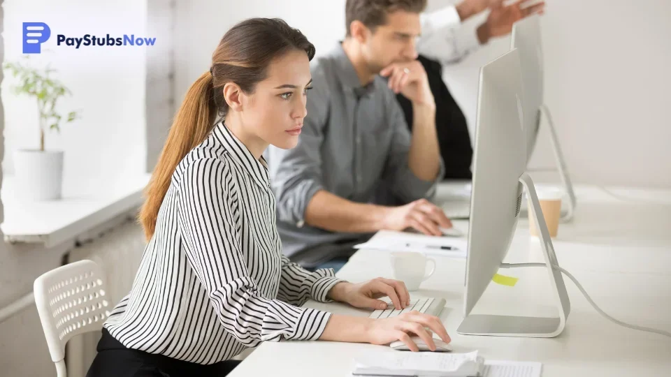 HR personnel sends an overdue invoice email from a computer